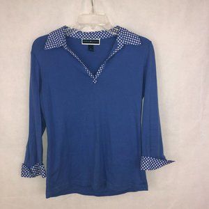 Karen Scott Blue Polka Dot Collared Shirt Size S